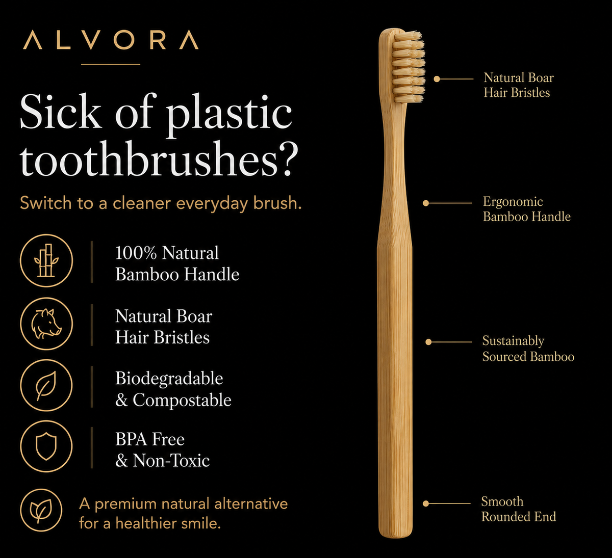 BAMBOO + BOAR HAIR BRISTLE TOOTHBRUSHES 4-PACK